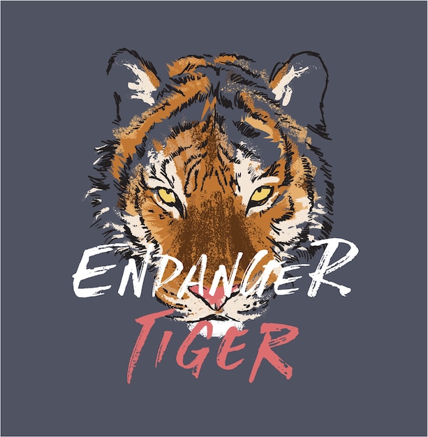 danger slogan with tiger illustration