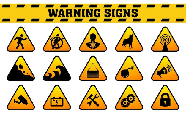 Vector danger symbols or warning signs labels design