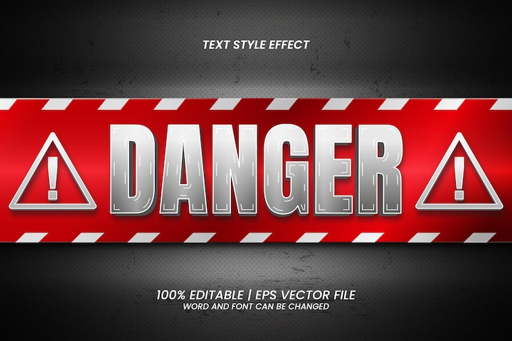 Vector danger text effect editable red 3d style