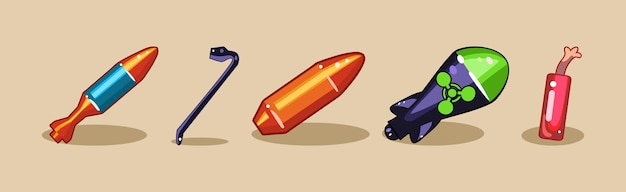 Dangerous explosives weapon as asset for mobile game vector set