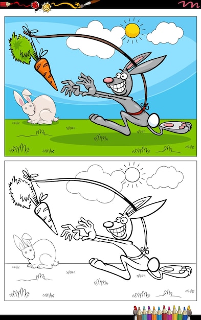 dangle a carrot proverb cartoon coloring book page