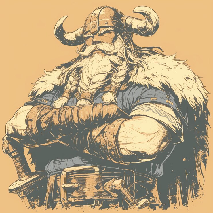 Vector danish man in viking warriors attire at festival