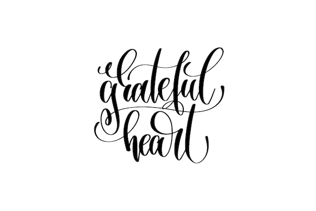 Vector dankbaar hart hand belettering inscriptie op thanksgiving day november vakantie ontwerp