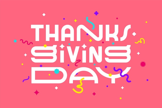 Dankdag. Bedankt. Banner, poster en sticker, geometrische stijl met tekst Thanksgiving Day. Wenskaart bericht thanksgiving day. Explosie kleurrijk grafisch ontwerp. vectorillustratie