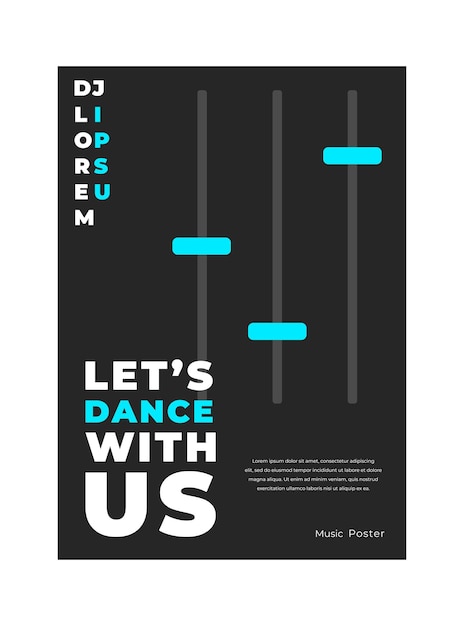 Dans minimalistische poster set Nachtmuziek feest flyer of poster of banner ontwerpsjabloon voor nachtclub met DJ Mixer op zwarte achtergrond Minimalistische vector poster banner omslag