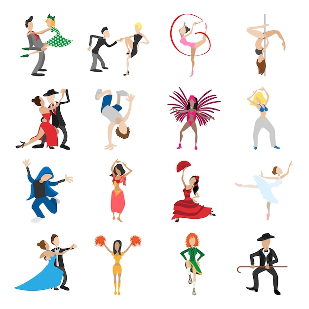 Dansen cartoon pictogrammen instellen geïsoleerd