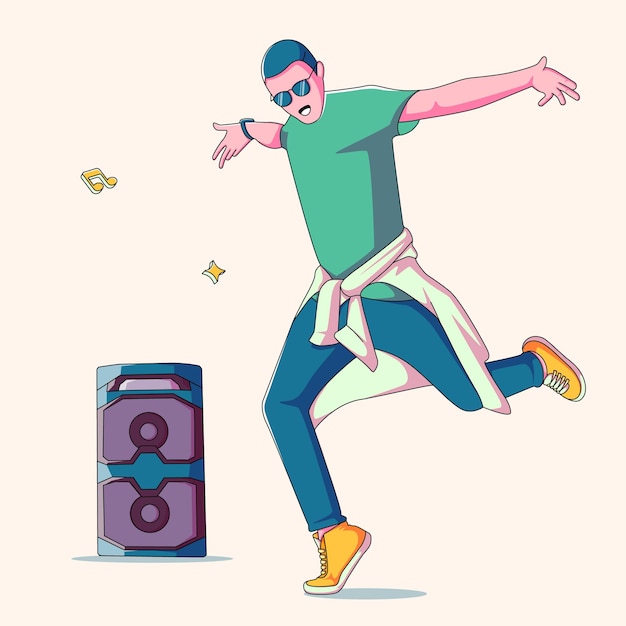 Dansen op straat met luidsprekerillustratie Vector