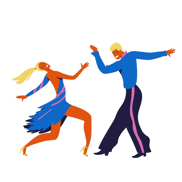 Dansend paar op toernooi, illustratie van professionele latin ballroomdansers