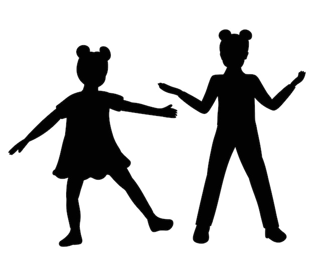 Dansende kinderen silhouet op witte achtergrond geïsoleerde vector