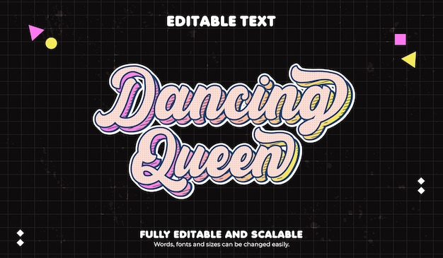 Dansende koningin bewerkbaar teksteffect retrostijl