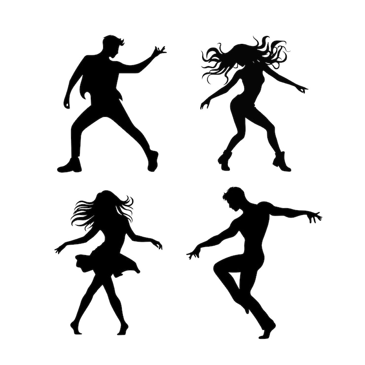 Vector dansende mensen silhouetten geïsoleerd op witte achtergrond vectorillustratie