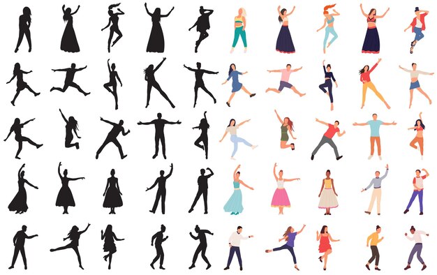 Dansende mensen zetten silhouet op witte achtergrond vector