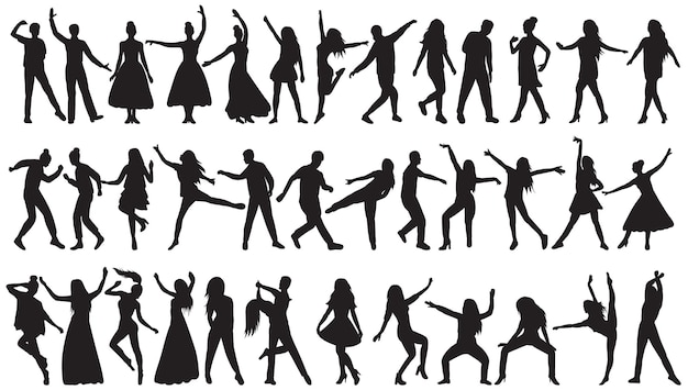 Dansers silhouet set dansende mensen op witte achtergrond geïsoleerde vector