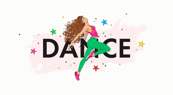 Vector dansstudio banner met springend dansend meisje