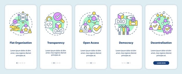 DAO characteristics onboarding mobile app screen