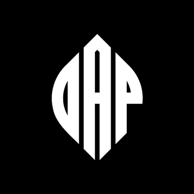 DAP 円形文字 ロゴ デザイン 円形文字 エリプス文字 タイポグラフィック・スタイル 3つのイニシャルが円形のロゴを形成する DAP 円形紋章 抽象モノグラム 文字マーク ベクトル