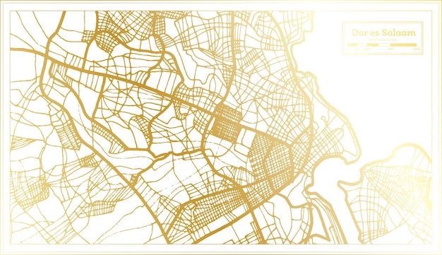 Dar es salaam tanzania city map in retro style in golden color outline map