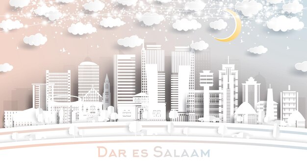 Bandung Indonesia City Skyline in Paper Cut Style with White Buildings,  Moon and Neon Garland. 17650506 Vector Art at Vecteezy