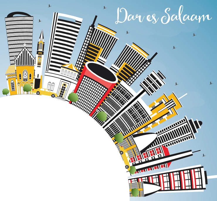 Vector dar es salaam tanzania city skyline with color buildings, blue sky and copy space. vector illustration. business travel and tourism concept with modern architecture.