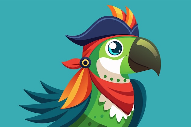 Смелый пиратский попугай с повязкой на глазу и банданой