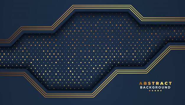 Dark abstract background with overlap layers. golden glitters dots element decoration. Luxury design concept.