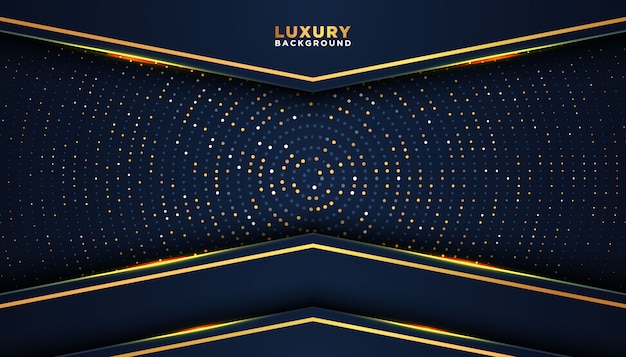 Dark abstract background with overlap layers. luxury design concept. golden glitters dots decoration.