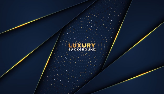 Dark abstract background with overlap layers. luxury design concept. golden glitters dots