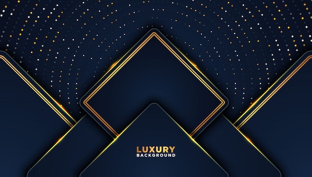 Dark abstract background with overlap layers. luxury design concept. golden glitters dots