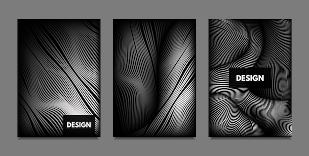 Dark abstract banners wave lines poster collection