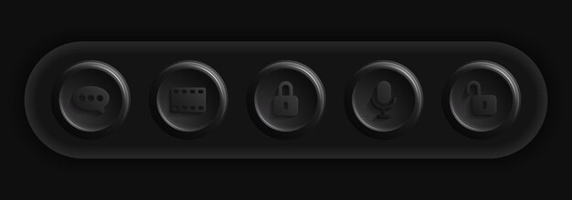 Dark apps icon set messenger movie locker micro buttons vector illustration