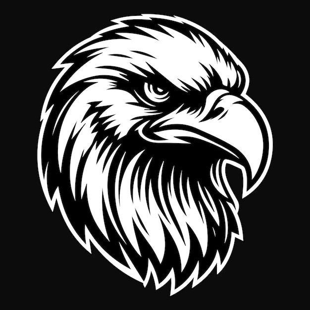 dark art angry hawk head mascot black and white illustration
