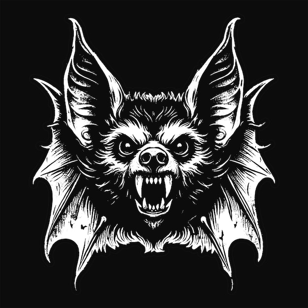 Dark Art Bat Beast Horror Helloween Skull Grunge Vintage Style Black White