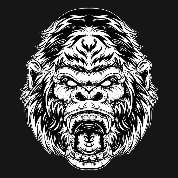 dark art king kong monkey ape head beast hand drawn hatching style