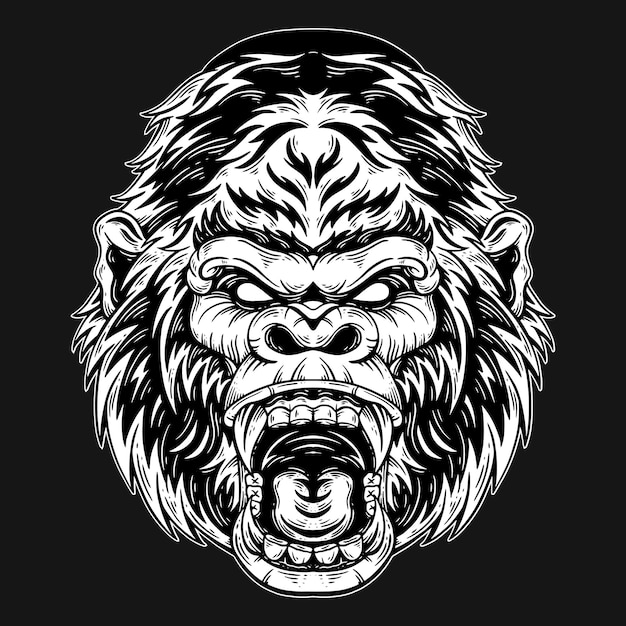 Arte oscura king kong monkey ape head beast hand drawn hatching style