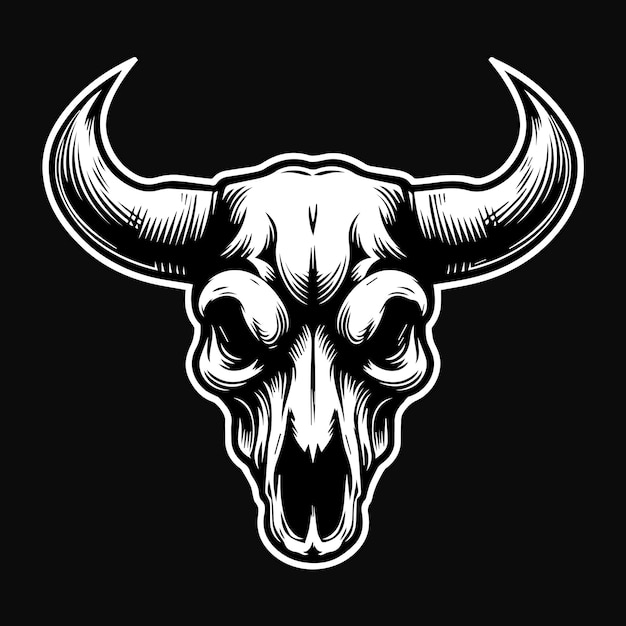 Vector dark art skull beast bull head black and white illustration