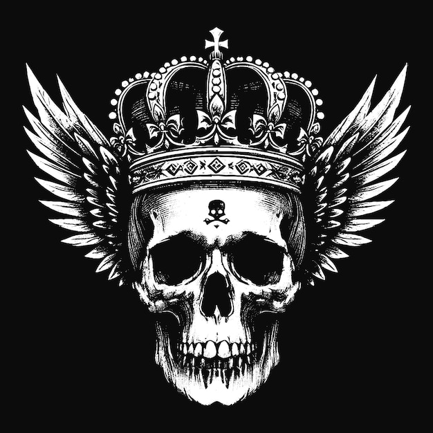 Dark Art Skull Crown Skull King Throne Vintage Grunge Tattoo illustratie Zwart Wit