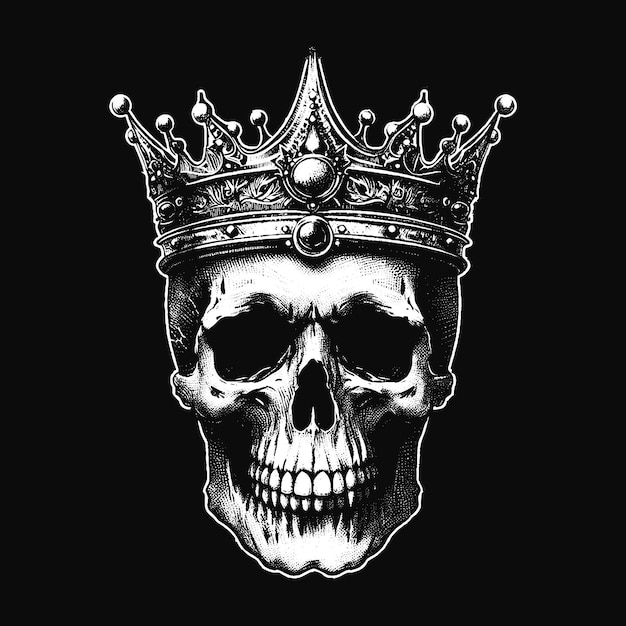 Vector dark art skull crown skull king throne vintage grunge tattoo illustration black white