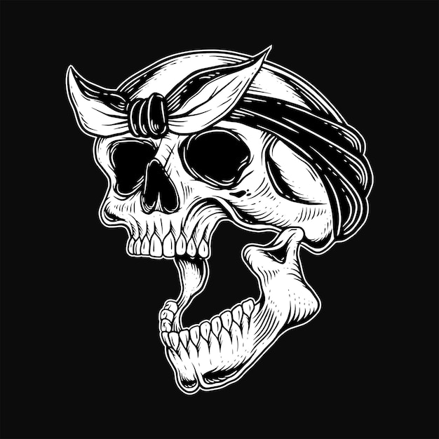 Dark Art Skull Gangster Tattoo Vintage Bandana Hat 의류 핸드 드로잉 스타일 일러스트레이션