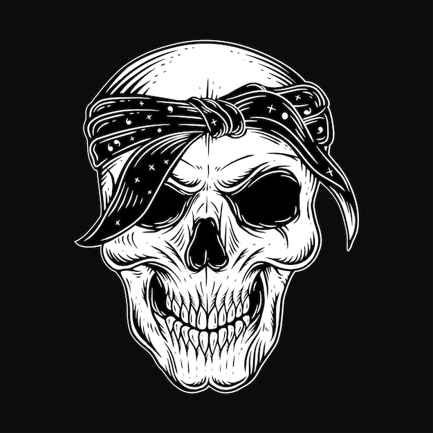 Dark Art Skull Gangster Tattoo Vintage Bandana Hat kleding hand tekenen stijl illustratie