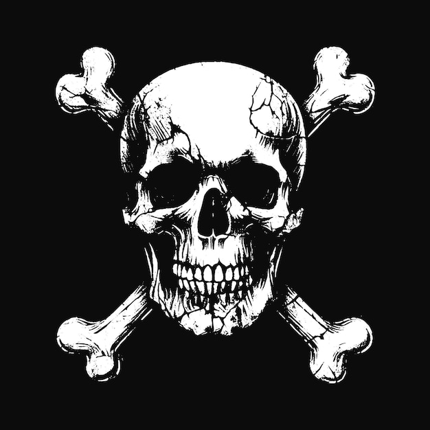 Вектор Тёмная голова черепа с крестным знаком татуировка кости гранж винтажная иллюстрация ужаса черно-белый