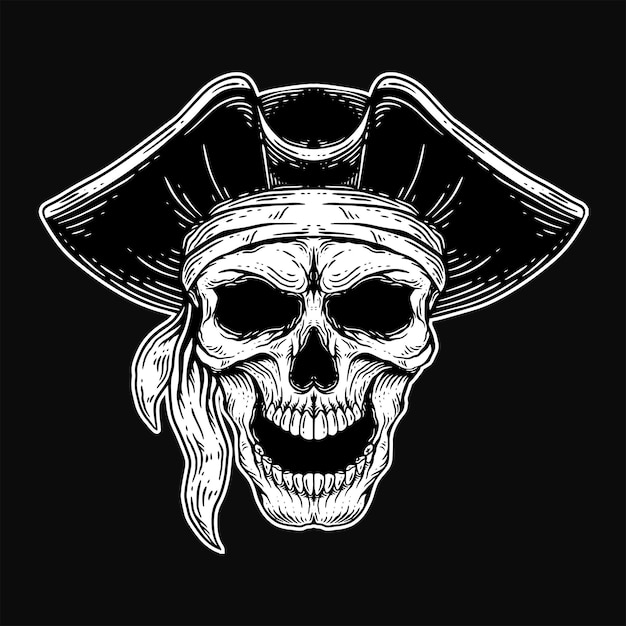 Dark art skull capitano dei pirati skeleton illustrazione vintage per abbigliamento