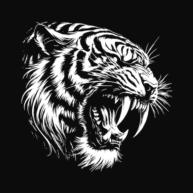 Vettore art dark tiger beast animal king predator mascot scary grunge vintage illustrazione del tatuaggio