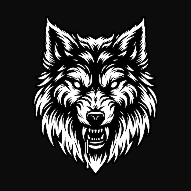 Dark Art Wolf Angry Scary Head Black and White Illustration