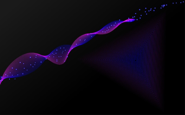Темный фон с абстрактными геометрическими градиентными неоновыми линиями и треугольником