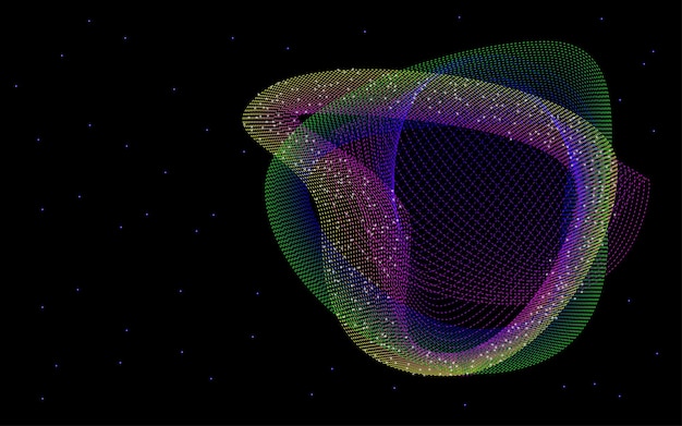 Темный фон с абстрактным графическим элементом с бликами и звездами