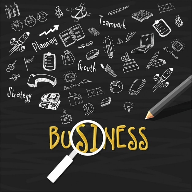 Vector dark background with hand-drawn business elements