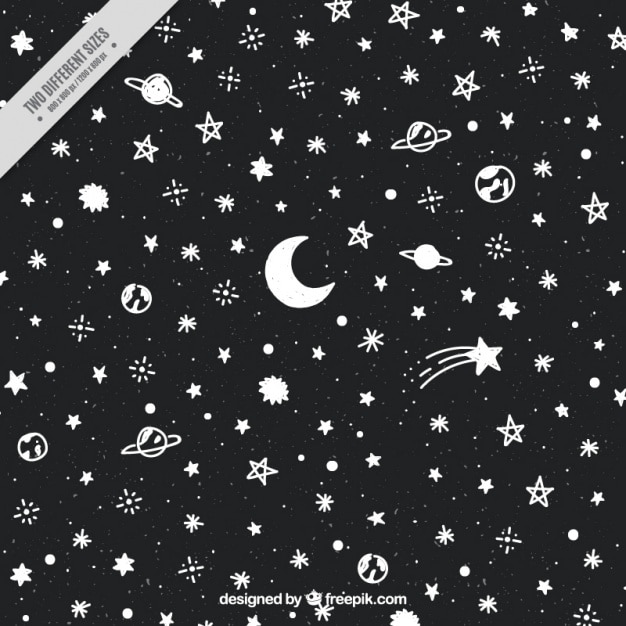 Dark background with stars and planets