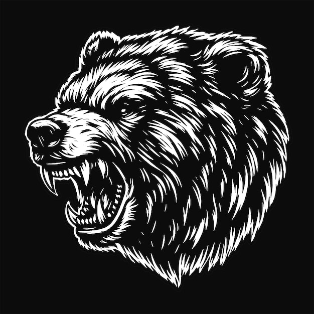 Dark Bear Beast Animal With Fangs Art Grunge Vintage Style illustration for mech and clothing