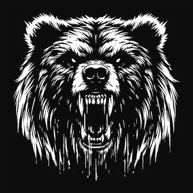 Dark bear beast animal with fangs art grunge vintage stile illustrazione per mech e abbigliamento