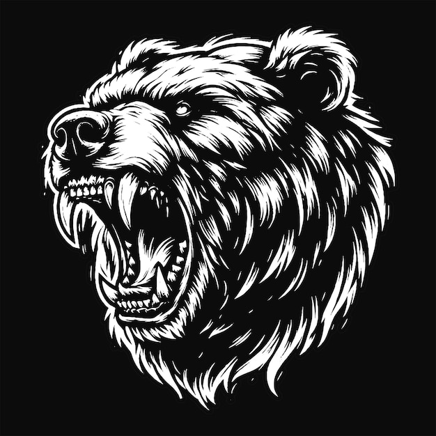 Dark bear beast animal with fangs art grunge vintage stile illustrazione per mech e abbigliamento